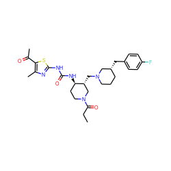 CCC(=O)N1CC[C@@H](NC(=O)Nc2nc(C)c(C(C)=O)s2)[C@H](CN2CCC[C@@H](Cc3ccc(F)cc3)C2)C1 ZINC000028975267