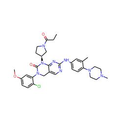 CCC(=O)N1CC[C@H](N2C(=O)N(c3cc(OC)ccc3Cl)Cc3cnc(Nc4ccc(N5CCN(C)CC5)c(C)c4)nc32)C1 ZINC001772657679