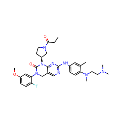 CCC(=O)N1CC[C@H](N2C(=O)N(c3cc(OC)ccc3F)Cc3cnc(Nc4ccc(N(C)CCN(C)C)c(C)c4)nc32)C1 ZINC001772604929