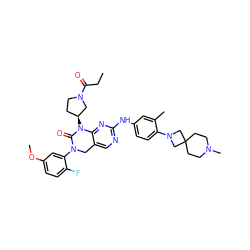 CCC(=O)N1CC[C@H](N2C(=O)N(c3cc(OC)ccc3F)Cc3cnc(Nc4ccc(N5CC6(CCN(C)CC6)C5)c(C)c4)nc32)C1 ZINC001772642553