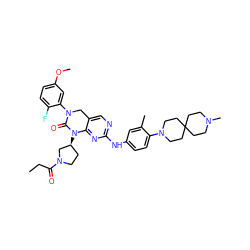 CCC(=O)N1CC[C@H](N2C(=O)N(c3cc(OC)ccc3F)Cc3cnc(Nc4ccc(N5CCC6(CCN(C)CC6)CC5)c(C)c4)nc32)C1 ZINC001772570641