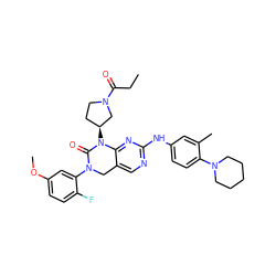 CCC(=O)N1CC[C@H](N2C(=O)N(c3cc(OC)ccc3F)Cc3cnc(Nc4ccc(N5CCCCC5)c(C)c4)nc32)C1 ZINC001772610596