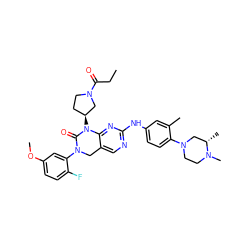 CCC(=O)N1CC[C@H](N2C(=O)N(c3cc(OC)ccc3F)Cc3cnc(Nc4ccc(N5CCN(C)[C@@H](C)C5)c(C)c4)nc32)C1 ZINC001772577039