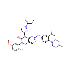 CCC(=O)N1CC[C@H](N2C(=O)N(c3cc(OC)ccc3F)Cc3cnc(Nc4ccc(N5CCN(C)CC5)c(C(C)C)c4)nc32)C1 ZINC001772588643