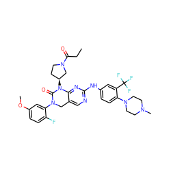 CCC(=O)N1CC[C@H](N2C(=O)N(c3cc(OC)ccc3F)Cc3cnc(Nc4ccc(N5CCN(C)CC5)c(C(F)(F)F)c4)nc32)C1 ZINC001772605152