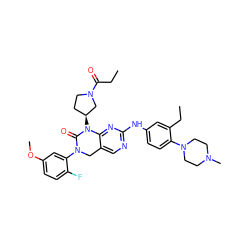 CCC(=O)N1CC[C@H](N2C(=O)N(c3cc(OC)ccc3F)Cc3cnc(Nc4ccc(N5CCN(C)CC5)c(CC)c4)nc32)C1 ZINC001772633435