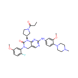 CCC(=O)N1CC[C@H](N2C(=O)N(c3cc(OC)ccc3F)Cc3cnc(Nc4ccc(N5CCN(C)CC5)c(OC)c4)nc32)C1 ZINC001772646650