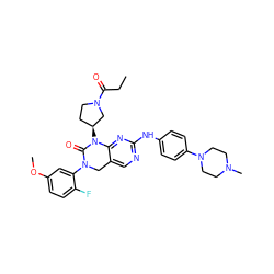 CCC(=O)N1CC[C@H](N2C(=O)N(c3cc(OC)ccc3F)Cc3cnc(Nc4ccc(N5CCN(C)CC5)cc4)nc32)C1 ZINC001772571980