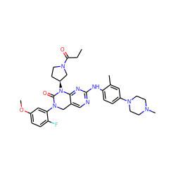 CCC(=O)N1CC[C@H](N2C(=O)N(c3cc(OC)ccc3F)Cc3cnc(Nc4ccc(N5CCN(C)CC5)cc4C)nc32)C1 ZINC001772655040