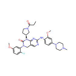 CCC(=O)N1CC[C@H](N2C(=O)N(c3cc(OC)ccc3F)Cc3cnc(Nc4ccc(N5CCN(C)CC5)cc4OC)nc32)C1 ZINC001772579418