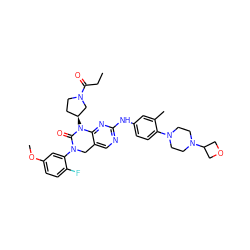 CCC(=O)N1CC[C@H](N2C(=O)N(c3cc(OC)ccc3F)Cc3cnc(Nc4ccc(N5CCN(C6COC6)CC5)c(C)c4)nc32)C1 ZINC001772630702