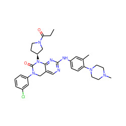 CCC(=O)N1CC[C@H](N2C(=O)N(c3cccc(Cl)c3)Cc3cnc(Nc4ccc(N5CCN(C)CC5)c(C)c4)nc32)C1 ZINC001772643073