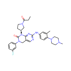 CCC(=O)N1CC[C@H](N2C(=O)N(c3cccc(F)c3)Cc3cnc(Nc4ccc(N5CCN(C)CC5)c(C)c4)nc32)C1 ZINC001772656453