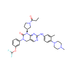 CCC(=O)N1CC[C@H](N2C(=O)N(c3cccc(OC(F)F)c3)Cc3cnc(Nc4ccc(N5CCN(C)CC5)c(C)c4)nc32)C1 ZINC001772622428