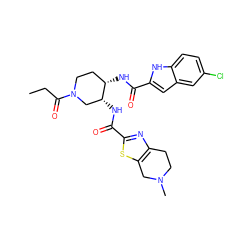 CCC(=O)N1CC[C@H](NC(=O)c2cc3cc(Cl)ccc3[nH]2)[C@H](NC(=O)c2nc3c(s2)CN(C)CC3)C1 ZINC000029128401