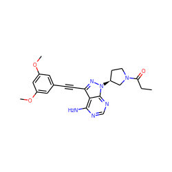 CCC(=O)N1CC[C@H](n2nc(C#Cc3cc(OC)cc(OC)c3)c3c(N)ncnc32)C1 ZINC000222800805