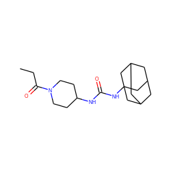 CCC(=O)N1CCC(NC(=O)NC23CC4CC(CC(C4)C2)C3)CC1 ZINC000036330692