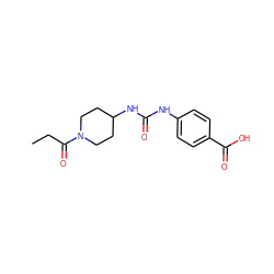 CCC(=O)N1CCC(NC(=O)Nc2ccc(C(=O)O)cc2)CC1 ZINC000064540618