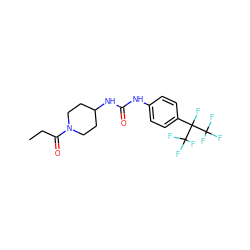 CCC(=O)N1CCC(NC(=O)Nc2ccc(C(F)(C(F)(F)F)C(F)(F)F)cc2)CC1 ZINC000064540422