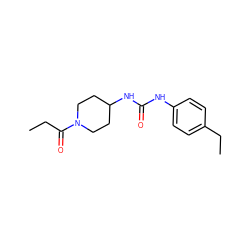 CCC(=O)N1CCC(NC(=O)Nc2ccc(CC)cc2)CC1 ZINC000064548379