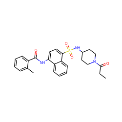 CCC(=O)N1CCC(NS(=O)(=O)c2ccc(NC(=O)c3ccccc3C)c3ccccc23)CC1 ZINC000003962061