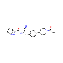 CCC(=O)N1CCC(c2ccc(C[C@@H](C#N)NC(=O)[C@H]3N[C@@H]4CC[C@H]3C4)cc2)CC1 ZINC000221931856