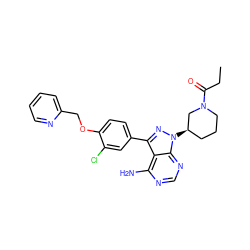 CCC(=O)N1CCC[C@@H](n2nc(-c3ccc(OCc4ccccn4)c(Cl)c3)c3c(N)ncnc32)C1 ZINC001772601447