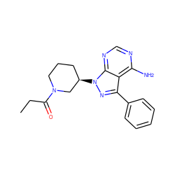 CCC(=O)N1CCC[C@@H](n2nc(-c3ccccc3)c3c(N)ncnc32)C1 ZINC001772610174