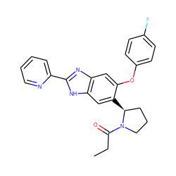 CCC(=O)N1CCC[C@@H]1c1cc2[nH]c(-c3ccccn3)nc2cc1Oc1ccc(F)cc1 ZINC000043020609