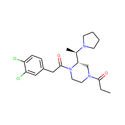 CCC(=O)N1CCN(C(=O)Cc2ccc(Cl)c(Cl)c2)[C@H]([C@@H](C)N2CCCC2)C1 ZINC000013863714