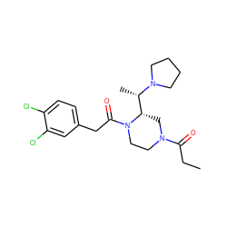 CCC(=O)N1CCN(C(=O)Cc2ccc(Cl)c(Cl)c2)[C@H]([C@H](C)N2CCCC2)C1 ZINC000013863716