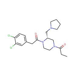 CCC(=O)N1CCN(C(=O)Cc2ccc(Cl)c(Cl)c2)[C@H](CN2CCCC2)C1 ZINC000003800870