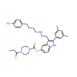 CCC(=O)N1CCN(C(=O)Oc2ccc3[nH]c(-c4cc(C)cc(C)c4)c(CCNCCCCc4ccc(O)cc4)c3c2)CC1 ZINC000027560973