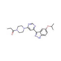 CCC(=O)N1CCN(c2cc(-c3n[nH]c4ccc(OC(C)C)cc34)ncn2)CC1 ZINC000225542318