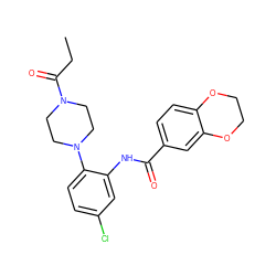 CCC(=O)N1CCN(c2ccc(Cl)cc2NC(=O)c2ccc3c(c2)OCCO3)CC1 ZINC000001051073