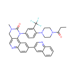 CCC(=O)N1CCN(c2ccc(N3C(=O)N(C)Cc4cnc5ccc(-c6cnc7ccccc7c6)cc5c43)cc2C(F)(F)F)CC1 ZINC000064549369