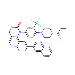 CCC(=O)N1CCN(c2ccc(N3C(=O)OCc4cnc5ccc(-c6cnc7ccccc7c6)cc5c43)cc2C(F)(F)F)CC1 ZINC000064549370