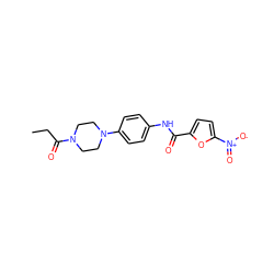 CCC(=O)N1CCN(c2ccc(NC(=O)c3ccc([N+](=O)[O-])o3)cc2)CC1 ZINC000002867200