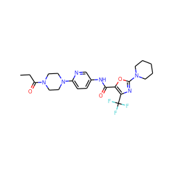 CCC(=O)N1CCN(c2ccc(NC(=O)c3oc(N4CCCCC4)nc3C(F)(F)F)cn2)CC1 ZINC000096286507