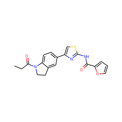 CCC(=O)N1CCc2cc(-c3csc(NC(=O)c4ccco4)n3)ccc21 ZINC000012471751