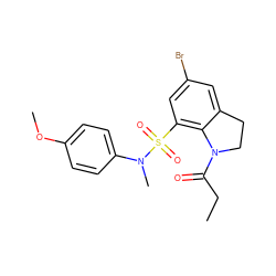 CCC(=O)N1CCc2cc(Br)cc(S(=O)(=O)N(C)c3ccc(OC)cc3)c21 ZINC000009673103