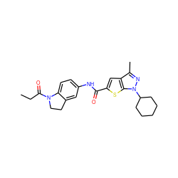 CCC(=O)N1CCc2cc(NC(=O)c3cc4c(C)nn(C5CCCCC5)c4s3)ccc21 ZINC000114713535