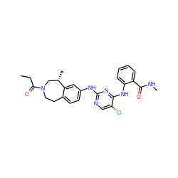 CCC(=O)N1CCc2ccc(Nc3ncc(Cl)c(Nc4ccccc4C(=O)NC)n3)cc2[C@@H](C)C1 ZINC000169345235