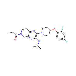 CCC(=O)N1CCc2nc(N3CCC(Oc4ccc(F)cc4F)CC3)c(NC(C)C)nc2C1 ZINC001772584852