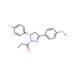 CCC(=O)N1N=C(c2ccc(OC)cc2)C[C@H]1c1ccc(F)cc1 ZINC000040379210