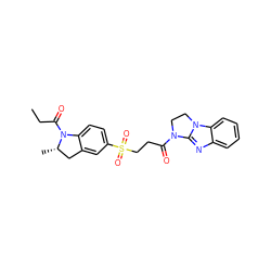 CCC(=O)N1c2ccc(S(=O)(=O)CCC(=O)N3CCn4c3nc3ccccc34)cc2C[C@@H]1C ZINC000004057029