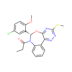 CCC(=O)N1c2ccccc2-c2nnc(SC)nc2O[C@H]1c1cc(Cl)ccc1OC ZINC000000684535