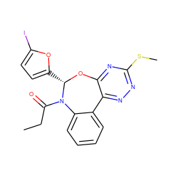 CCC(=O)N1c2ccccc2-c2nnc(SC)nc2O[C@H]1c1ccc(I)o1 ZINC000000684398