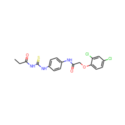 CCC(=O)NC(=S)Nc1ccc(NC(=O)COc2ccc(Cl)cc2Cl)cc1 ZINC000001127526