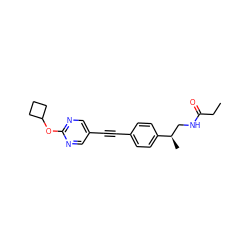 CCC(=O)NC[C@@H](C)c1ccc(C#Cc2cnc(OC3CCC3)nc2)cc1 ZINC000113413819